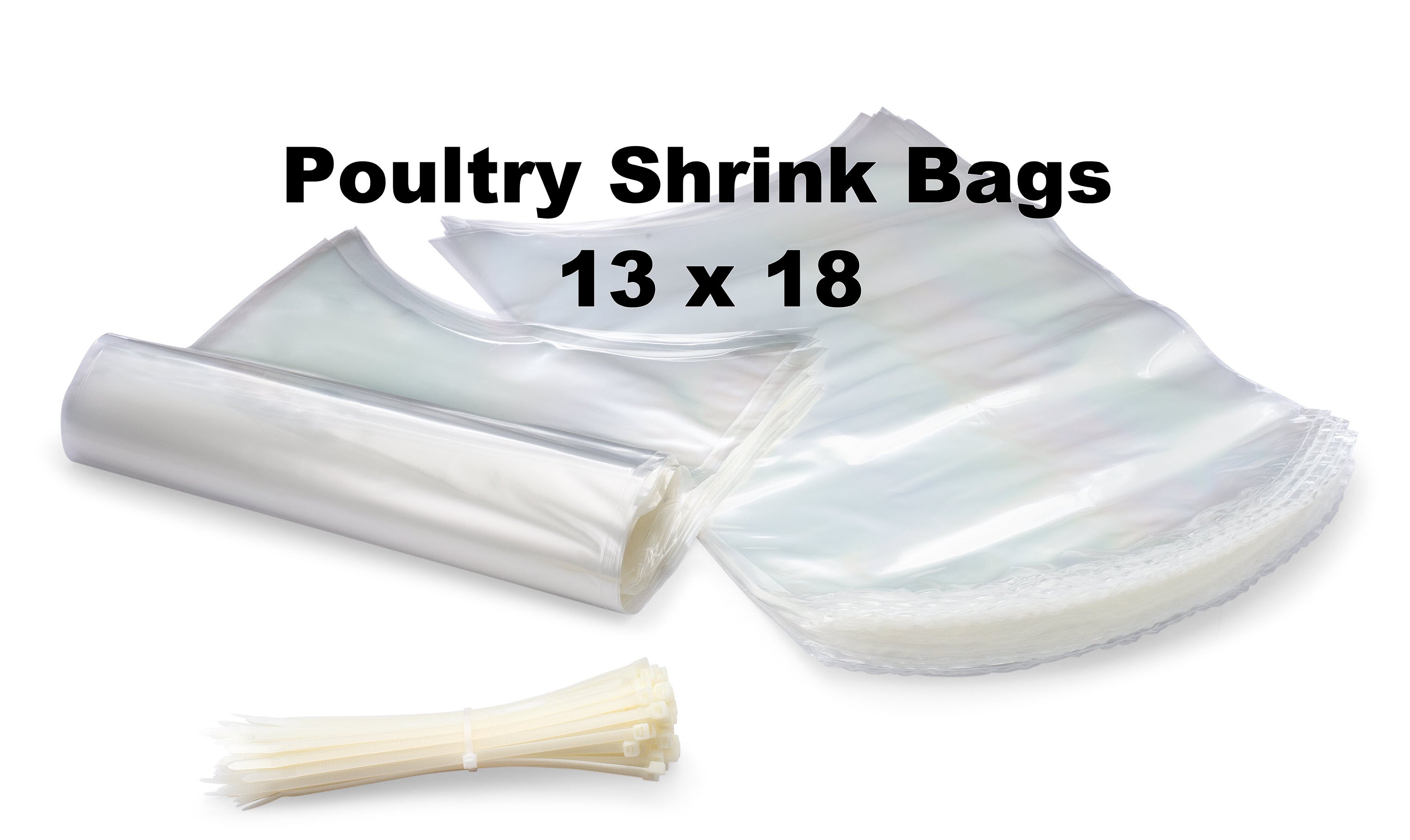 Rural365 Shrink Wrap Poultry Bags 50ct - 13 x 18in w/ Steel Straw