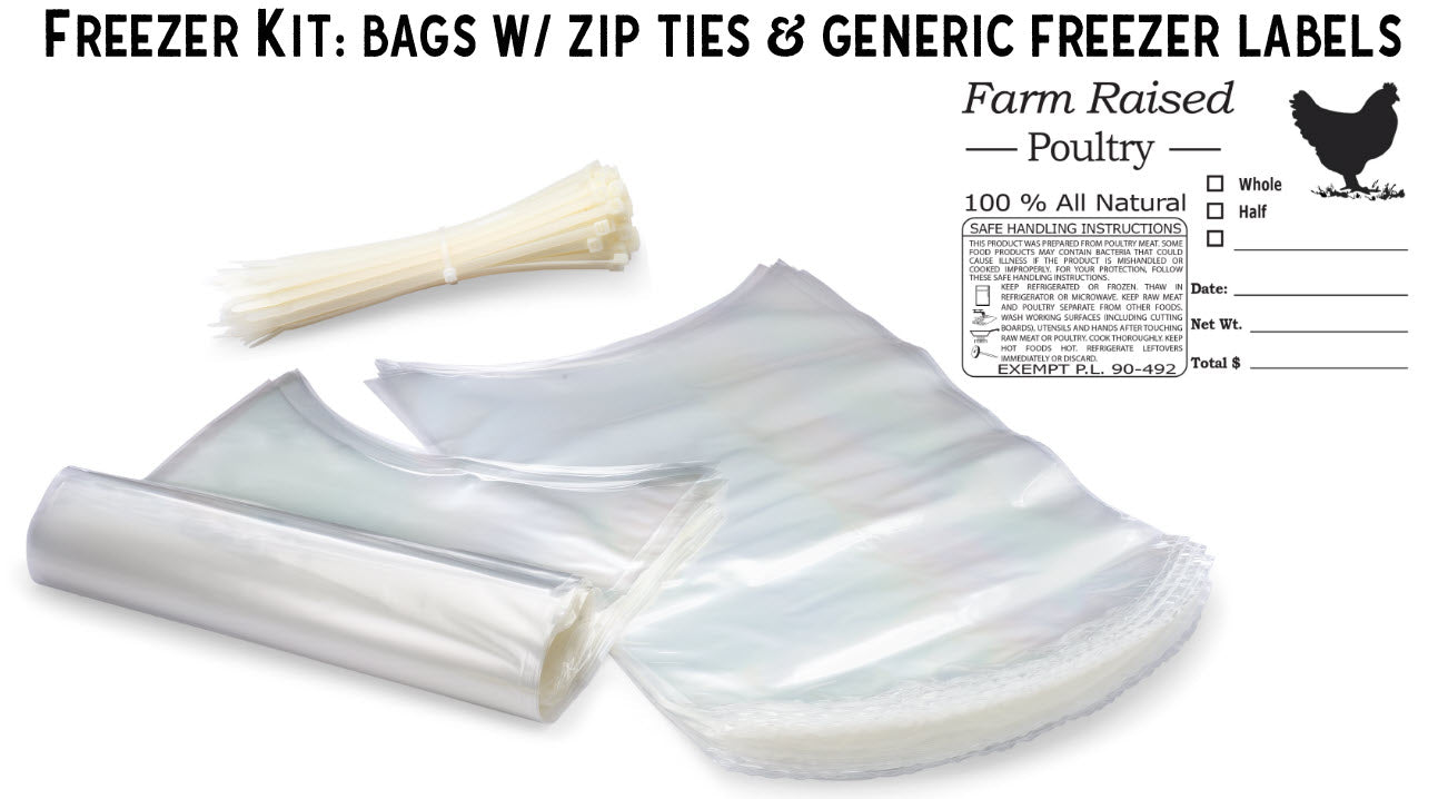 10x18 POULTRY HEAT SHRINK BAGS (50pk) +ZIP TIES (BPA/BPS FREE