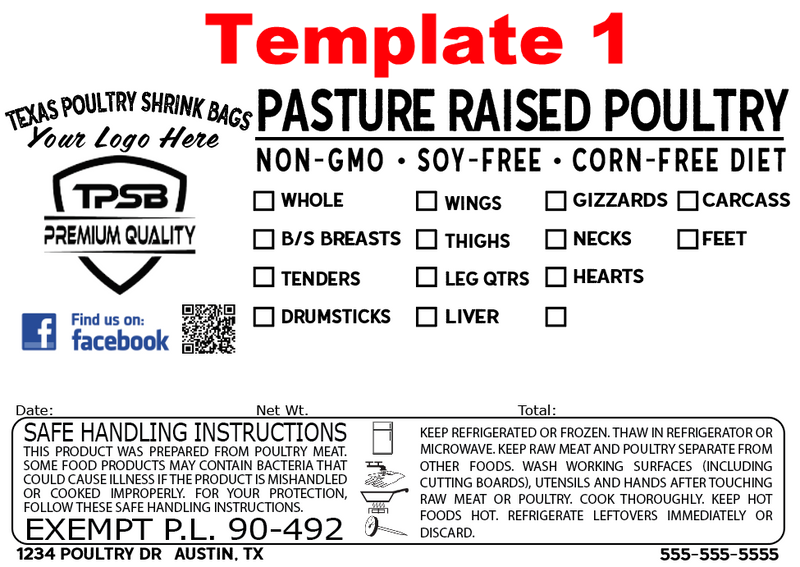 Poultry Production Label Custom Poultry Freezer Labels – Texas Poultry Shrink Bags