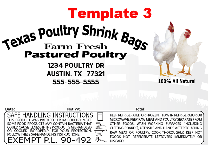Poultry Production Label Custom Poultry Freezer Labels – Texas Poultry Shrink Bags